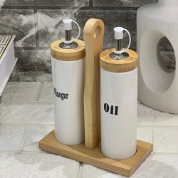 Wooden & Porcelain Oil Dispenser 3 pieces